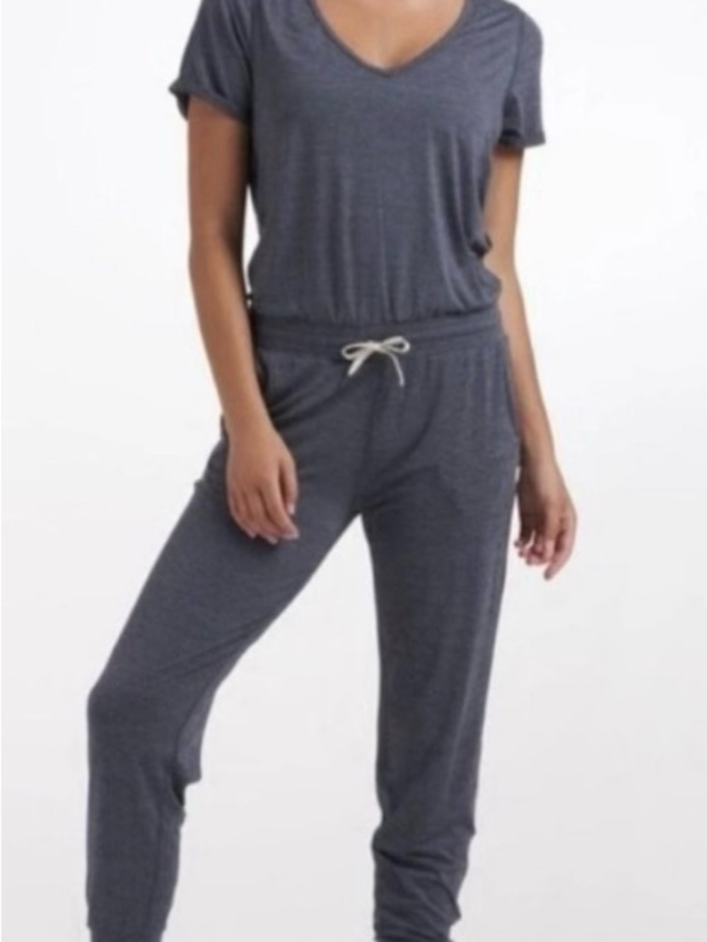 Vuori Heather Gray Short Sleeve Drawstring Jumpsuit